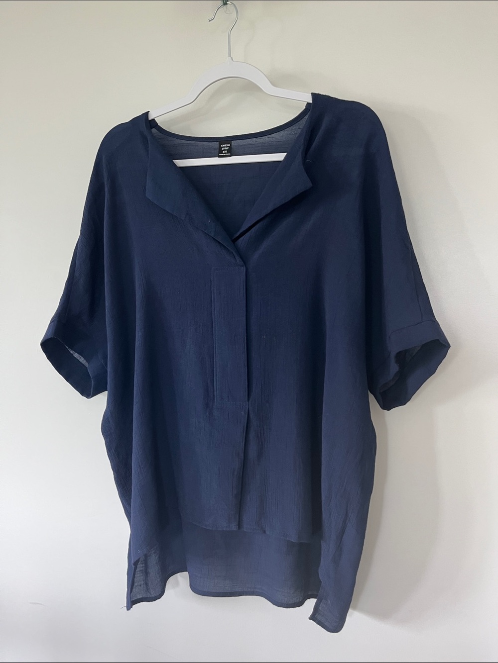 XL SHEIN Navy Short-Sleeve Relaxed V-Neck Tunic